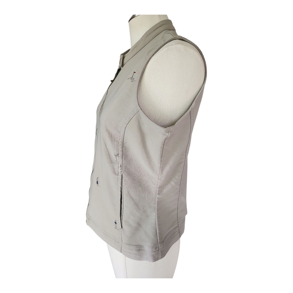 Line Up Light Gray Golf Embroidered Moto Vest | Zip Front Sleeveless | Size S - Picture 4 of 13